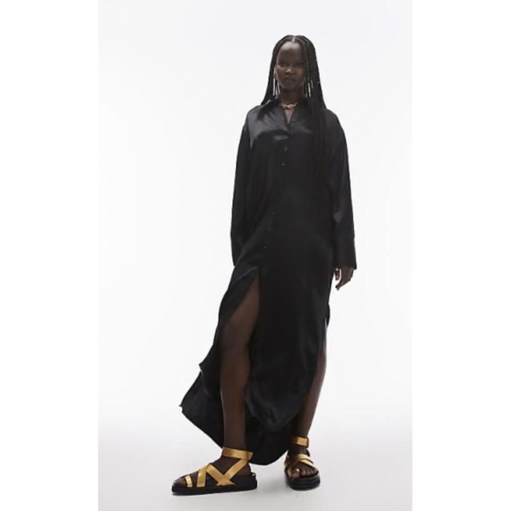 ASOS Design Long Sleeve Satin Shirt Dress, Size Large - Picture 6 of 6